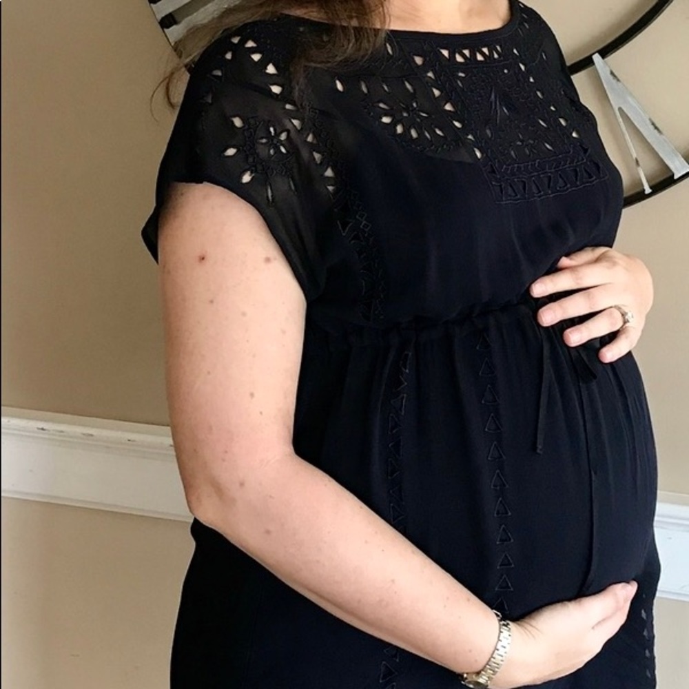 Seraphine navy eyelet maternity dress